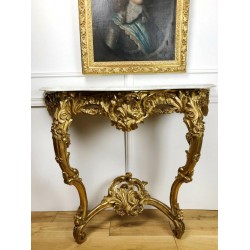 Console d'époque Napoléon III en bois doré et sculpté de Style Louis XV