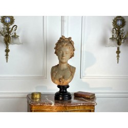 Bust of a young woman, patinated terracotta plaster proof, signed A. CARRIER BELLEUSE (1824-1887)