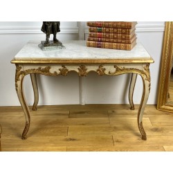 Console table, Late 18th, Italian in gilded wood and marble top. Italy.