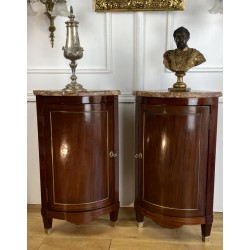 Pair of Louis XVI corner cabinets early 19th in mahogany veneer with marble top