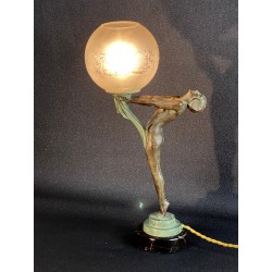 Art Deco Period Lamp "La Clarté" Max Le Verrier, Naked Woman Dancer