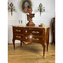 Commode ancienne de style Régence, Maison Jansen, en marqueterie bois de rose