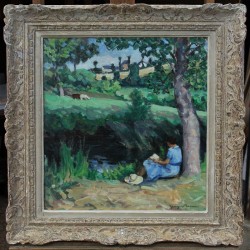 Georges BRESSE, femme lisant dans un paysage