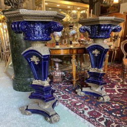 Paire De Colonnes En Céramique Et Bronze