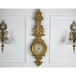 Baromètre / Thermomètre en bois doré de style Louis XV époque 19ème